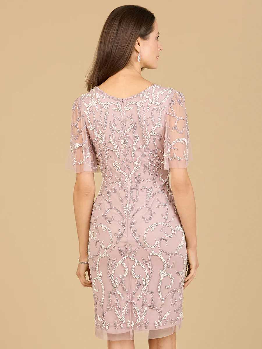 Beaded Short Dress with Cape Sleeves  - OUTLET - Image 10