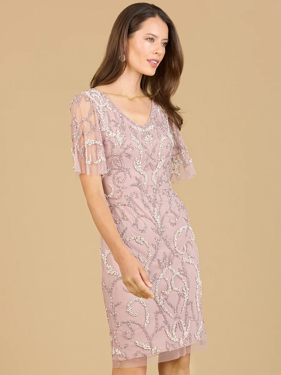 Beaded Short Dress with Cape Sleeves  - OUTLET - Image 5