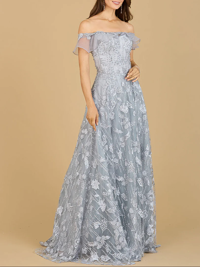 Flutter Off Shoulder Lace Gown - Image 2