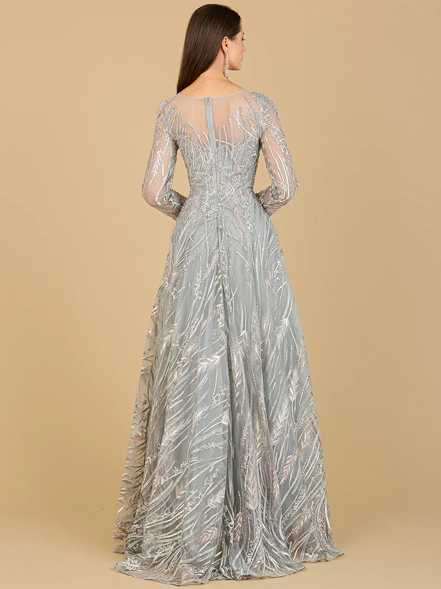 Long Sleeve Illusion Neck Gown - Image 3