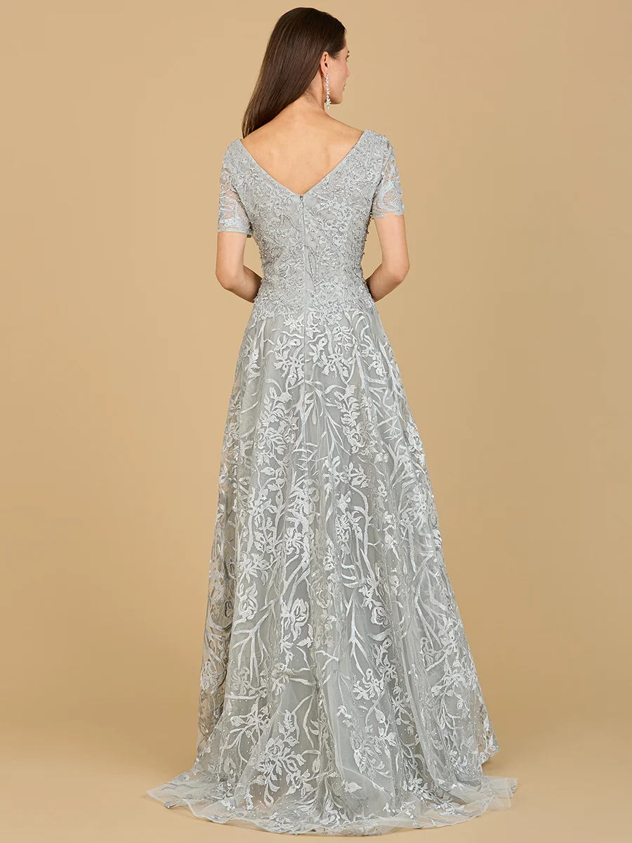 Short Sleeve Lace A-Line Dress with V-Neckline - Image 4