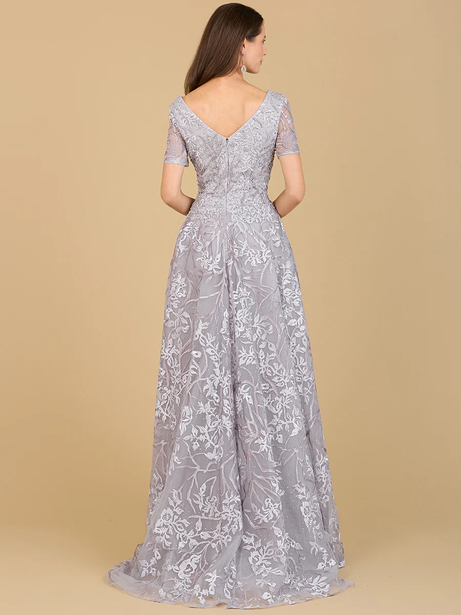 Short Sleeve Lace A-Line Dress with V-Neckline - Image 6