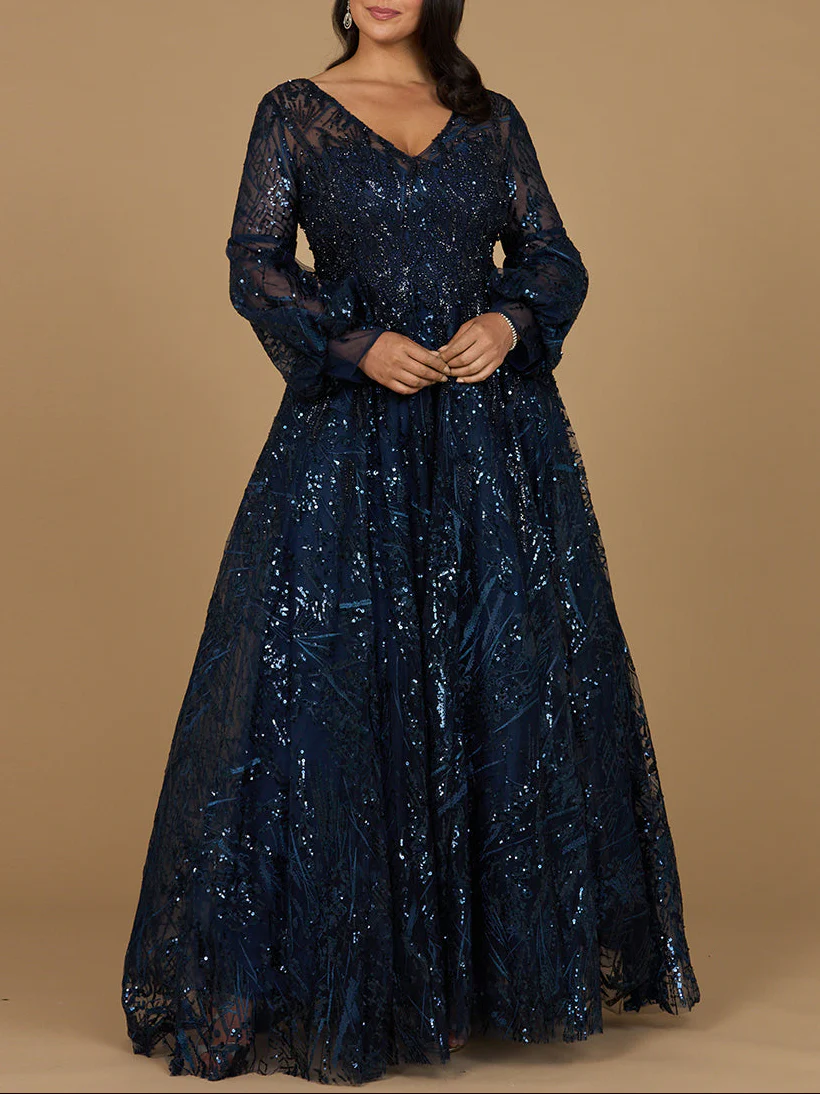 V Neckline Long Sleeve Gown - Image 2