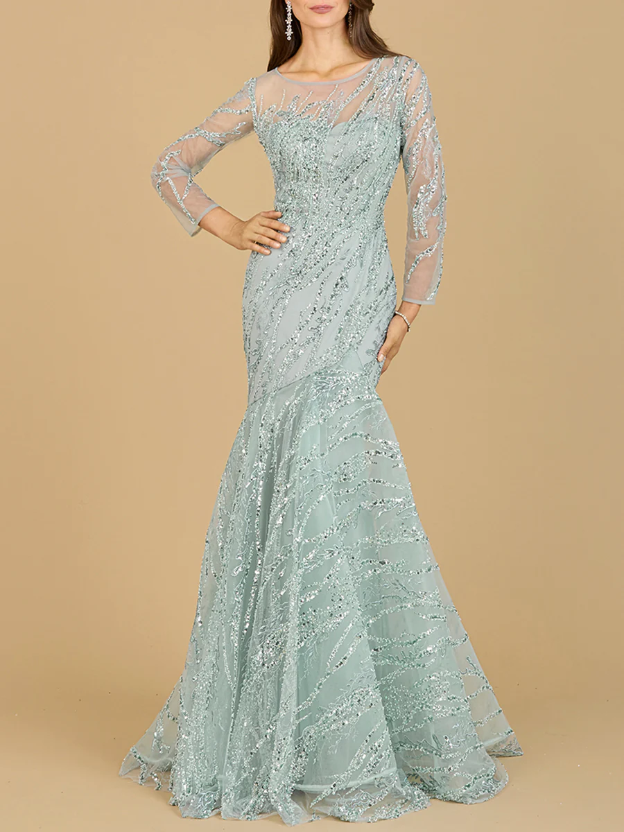 Long Sleeve Mermaid Beaded Gown - Image 2