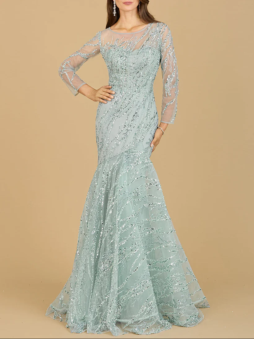 Long Sleeve Mermaid Beaded Gown - Image 4