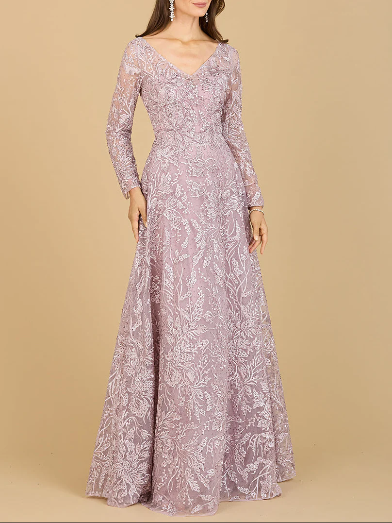 A-line Gown With Long Sleeves, V-Neckline - Image 2