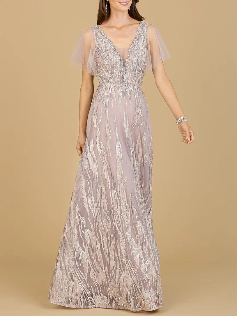 Cape Sleeve V-Neck Gown - OUTLET - Image 2