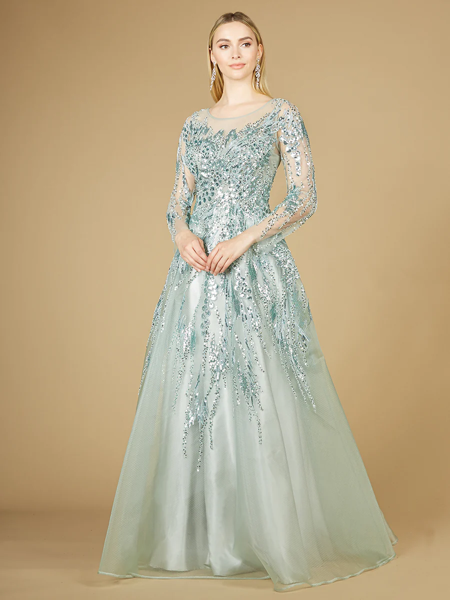 High Neck Lace Gown with Sheer Sleeves - Image 2
