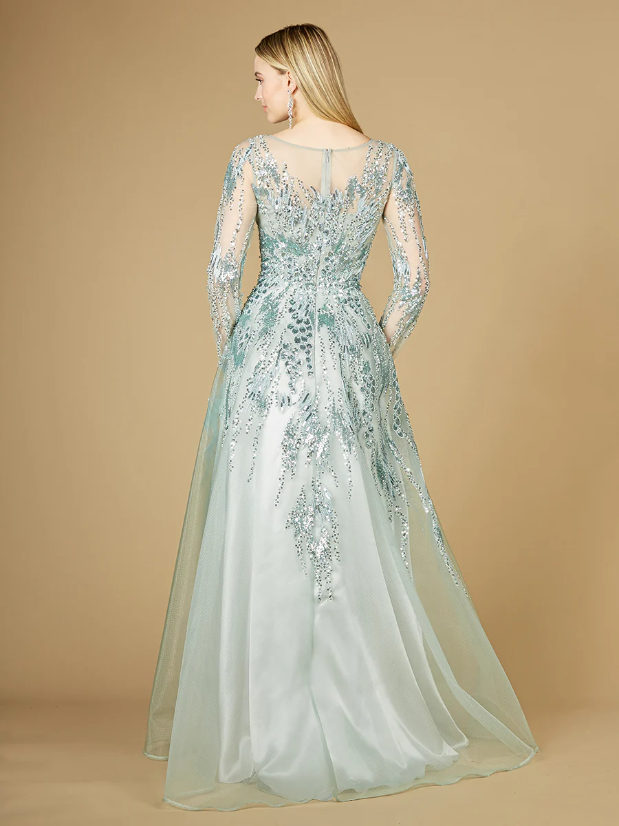 High Neck Lace Gown with Sheer Sleeves - Image 3