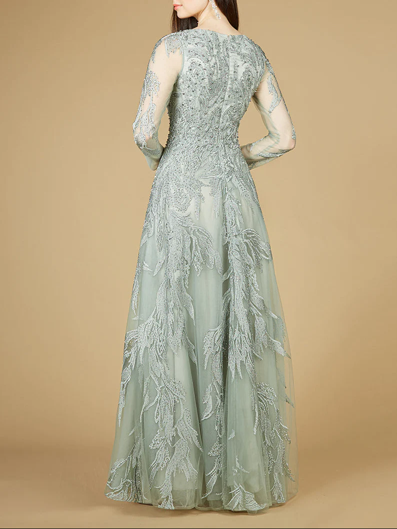 Long Sleeve Lace Ballgown with V-Neck - Image 3