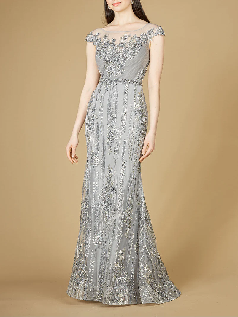 Cap Sleeve, Mermaid Lace Gown with High Neck OUTLET - Image 2