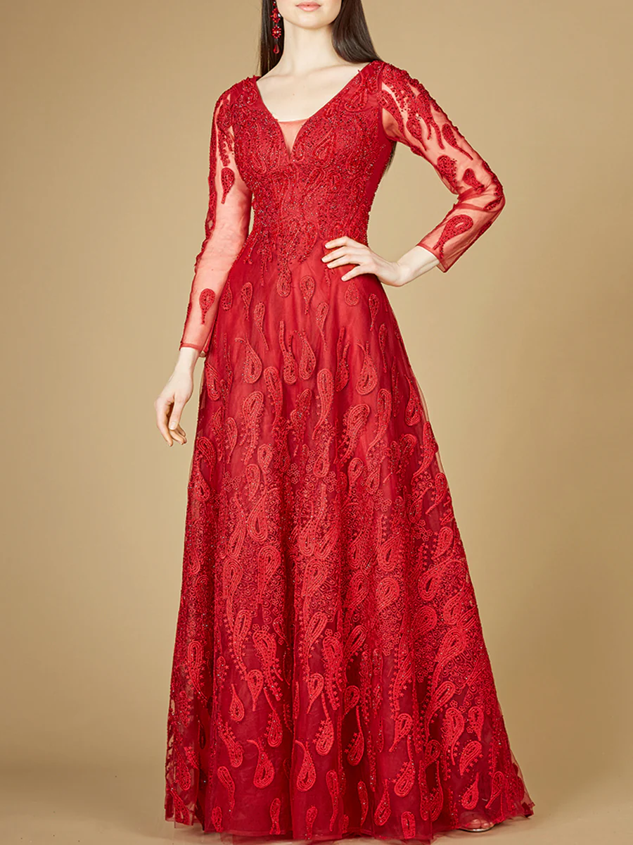 Long Sleeve V-Neck Ballgown - OUTLET - Image 4