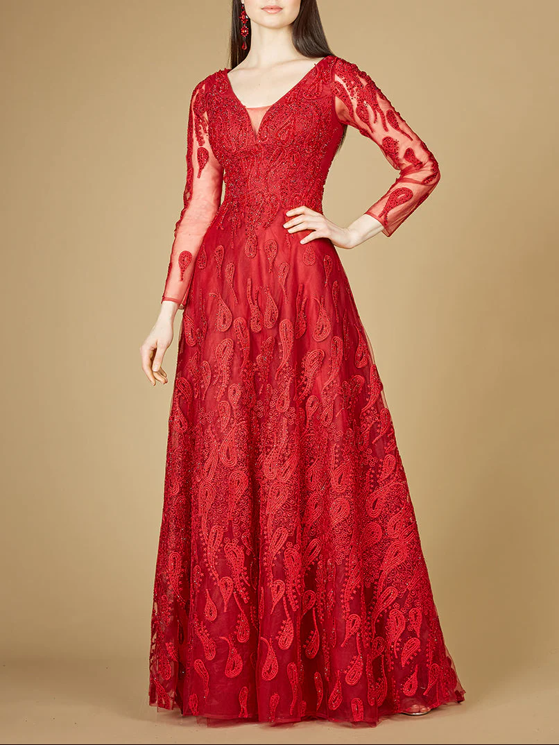 Long Sleeve V-Neck Ballgown - OUTLET - Image 5