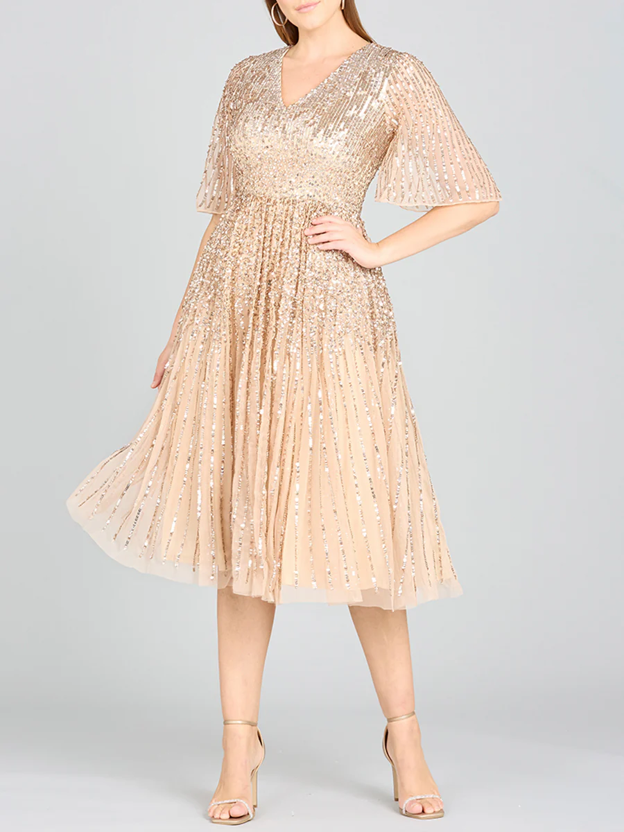 Flowing, Sequin Midi Dress with Short Sleeves | 29221 - Image 10