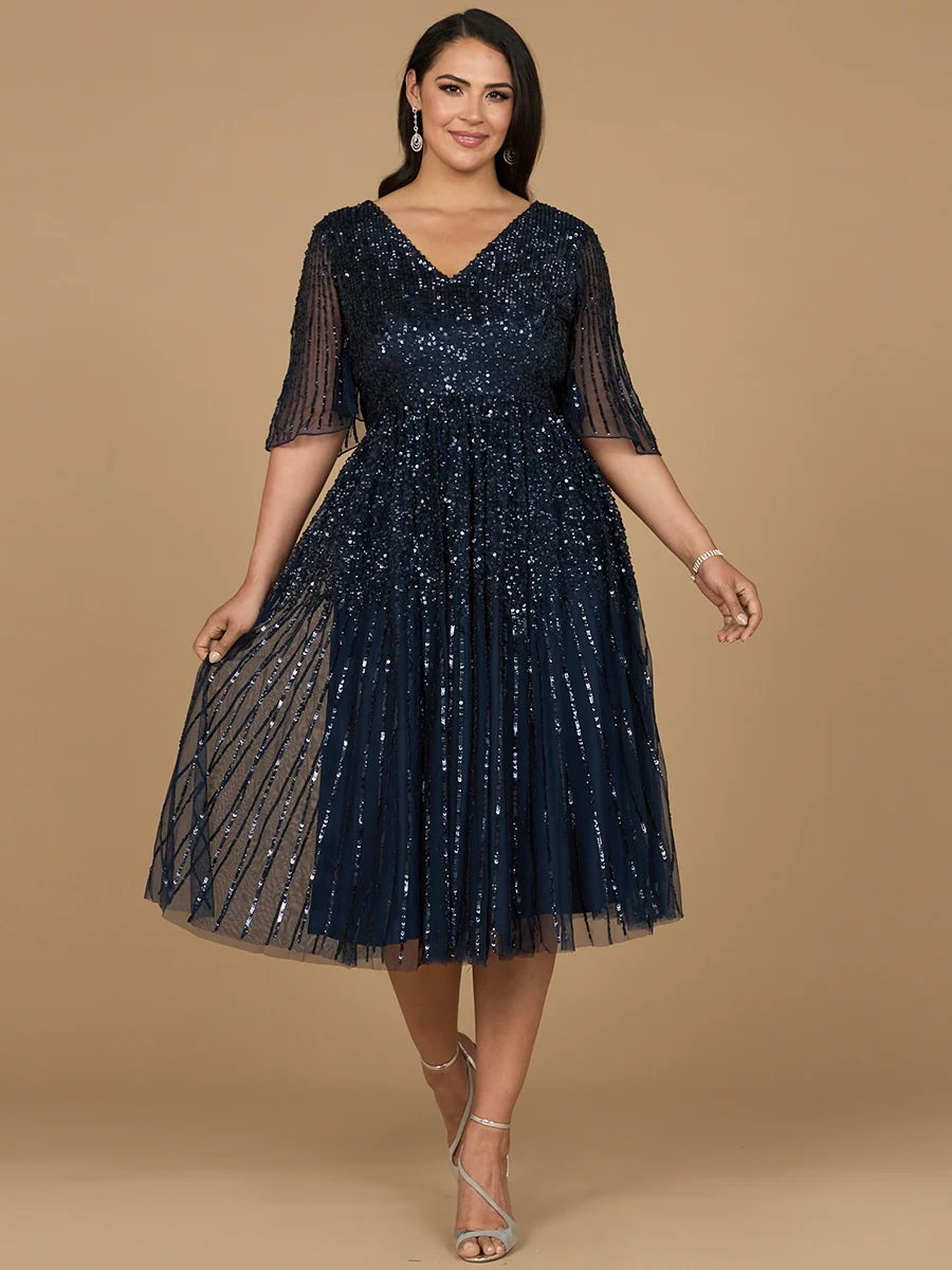 Flowing, Sequin Midi Dress with Short Sleeves | 29221 - Image 2