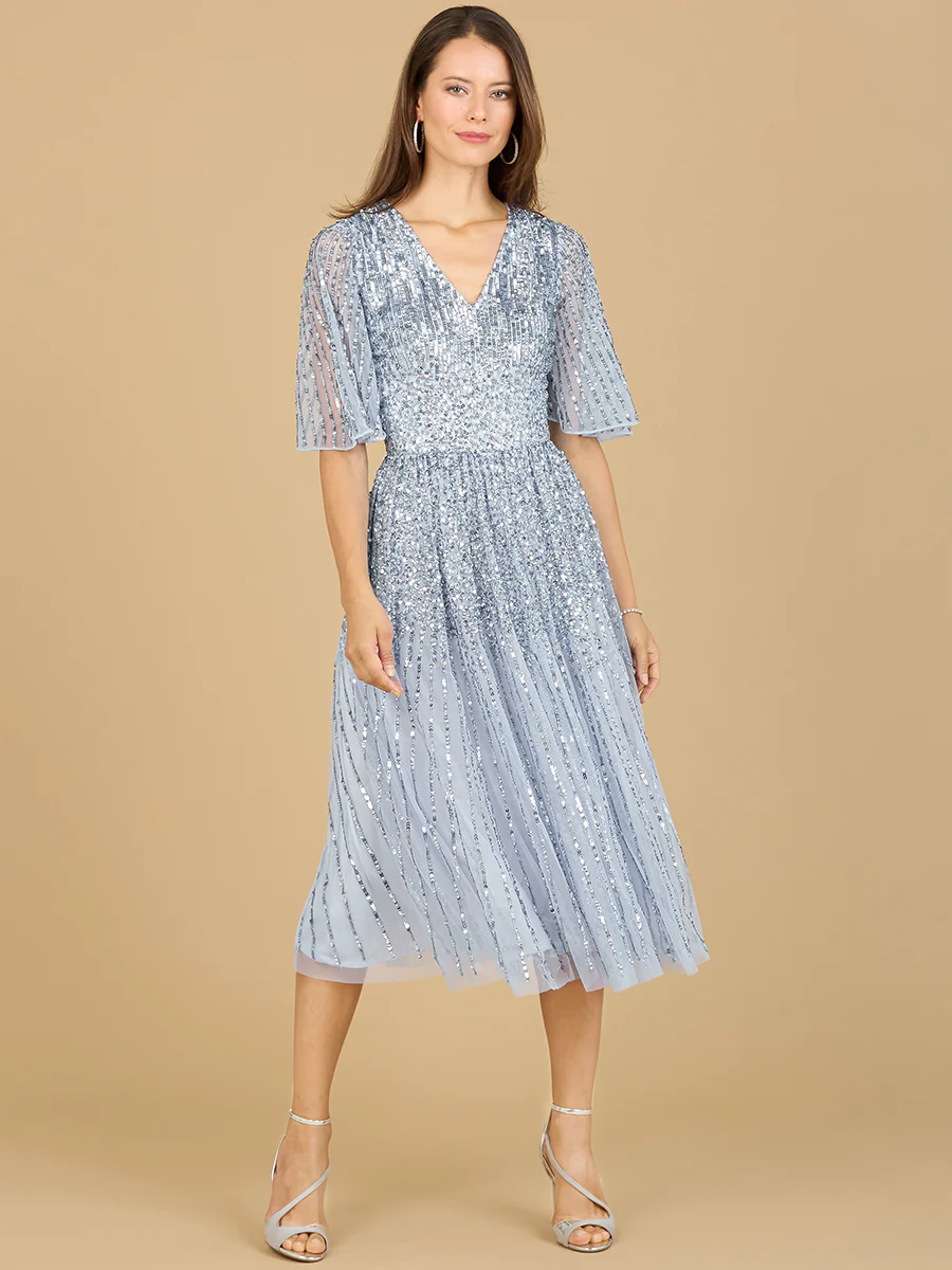 Flowing, Sequin Midi Dress with Short Sleeves | 29221 - Image 3