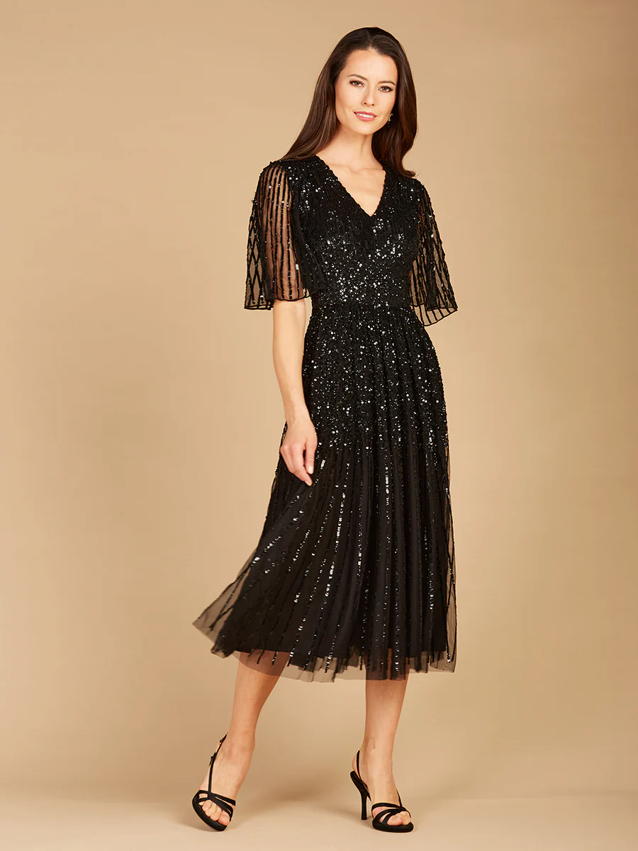 Flowing, Sequin Midi Dress with Short Sleeves | 29221 - Image 4