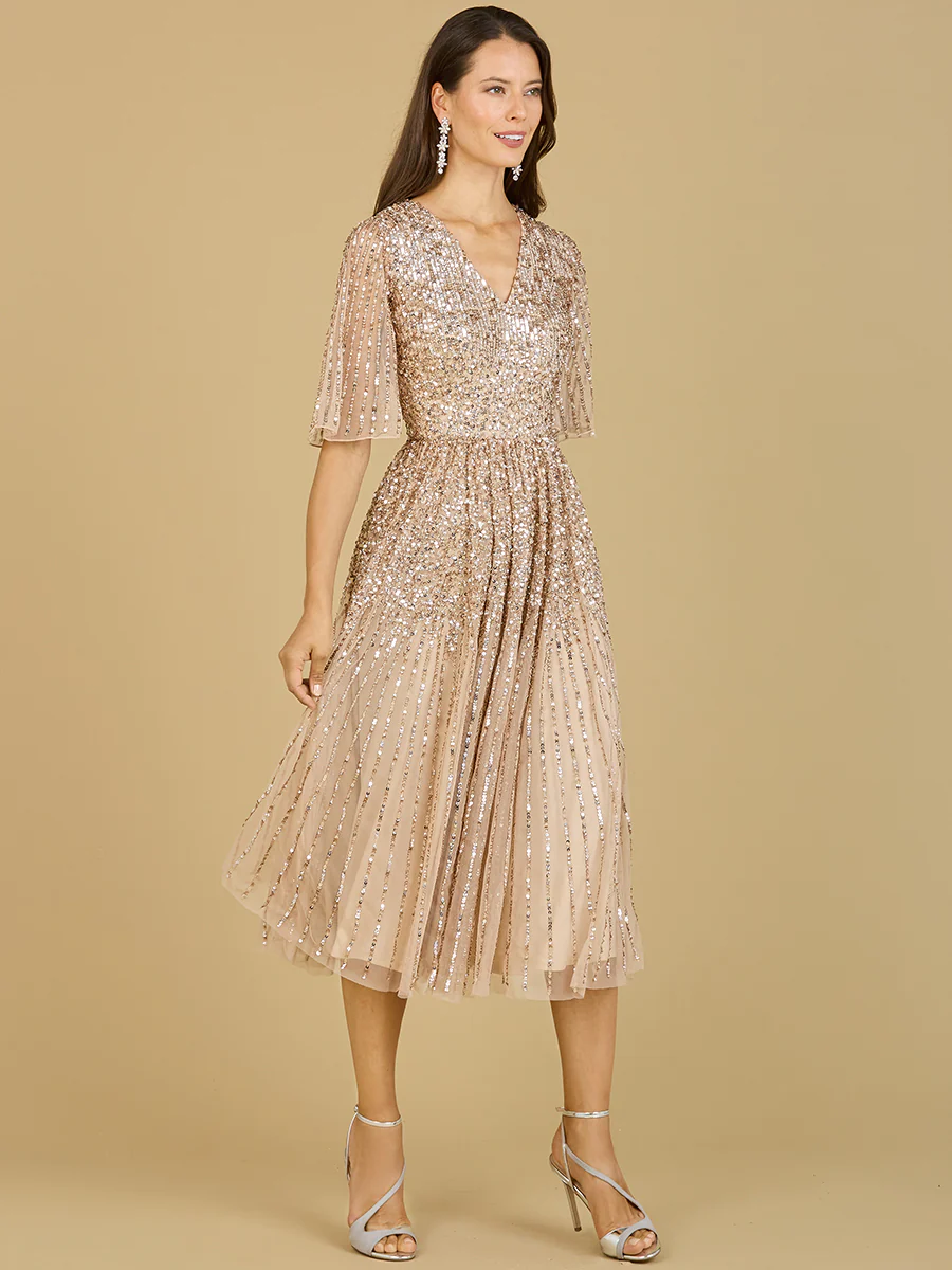 Flowing, Sequin Midi Dress with Short Sleeves | 29221 - Image 7