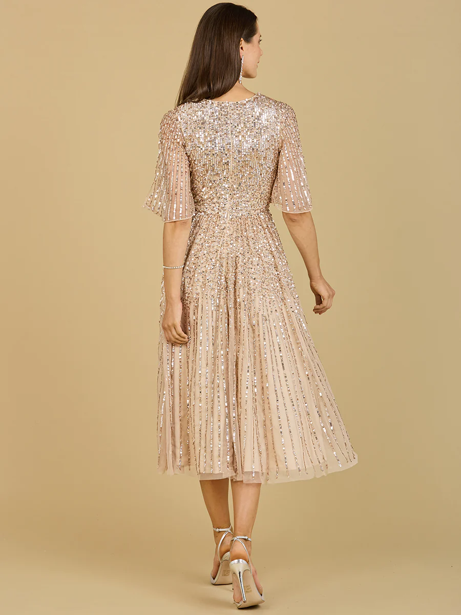 Flowing, Sequin Midi Dress with Short Sleeves | 29221 - Image 8
