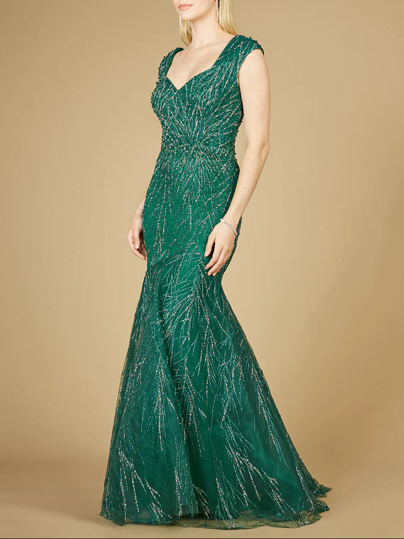 Cap Sleeve Mermaid Beaded Gown - Image 2