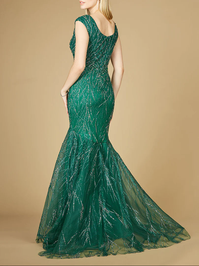 Cap Sleeve Mermaid Beaded Gown - Image 3