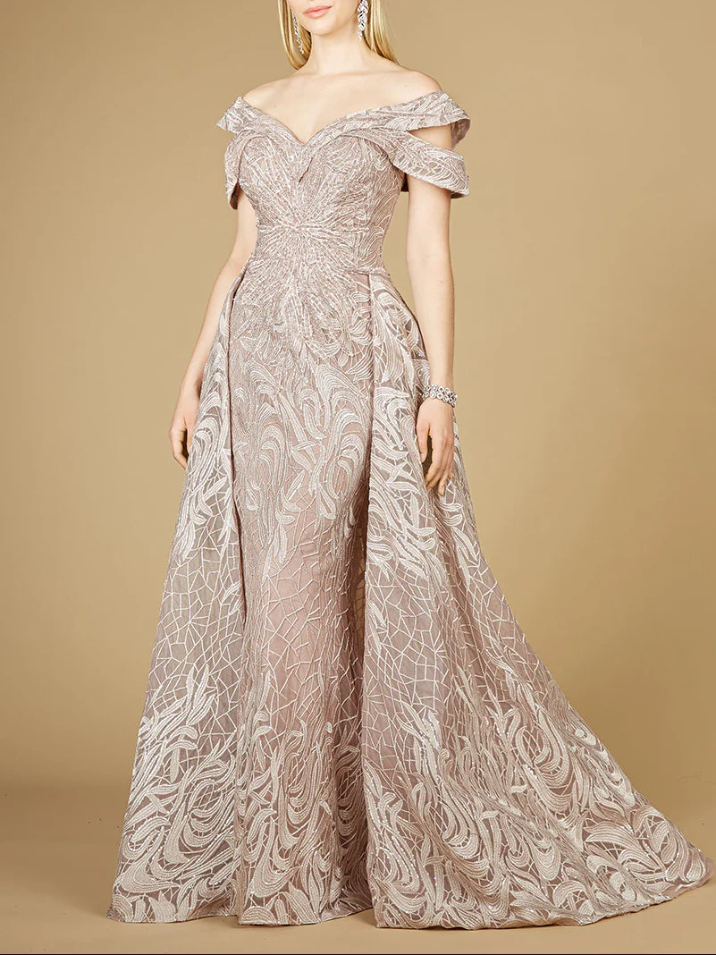Off Shoulder Mermaid Lace Gown with Overskirt - Image 2