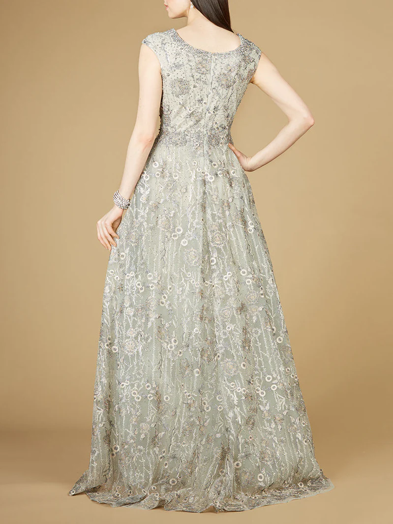Cap Sleeve V-Neck Lace A-line Gown - Image 3