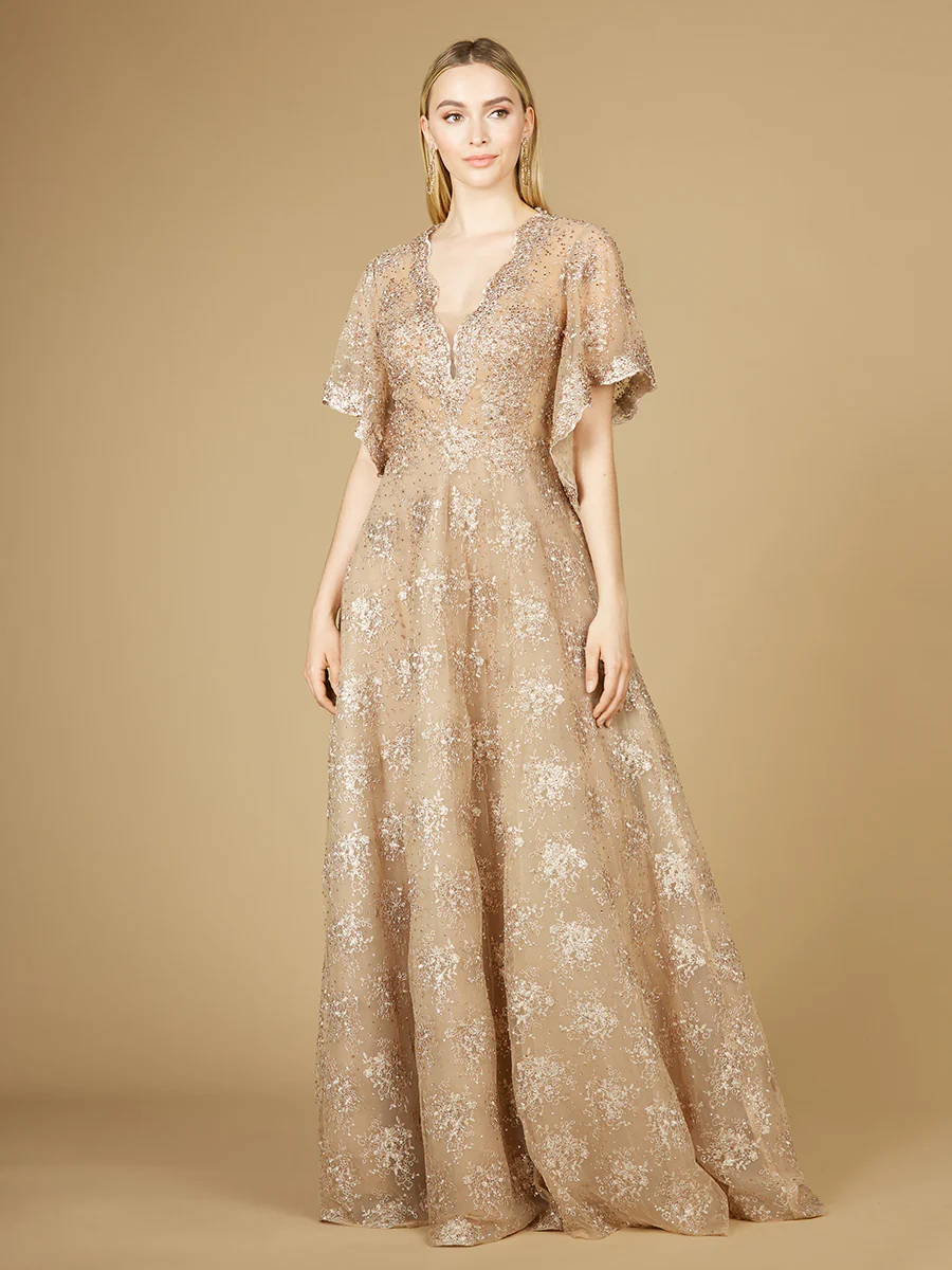 Cape Sleeve V-Neck Gown - Image 2