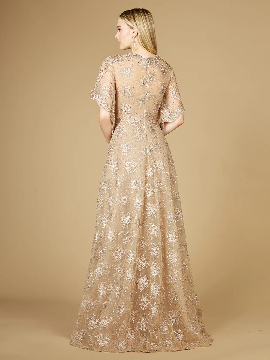 Cape Sleeve V-Neck Gown - Image 3