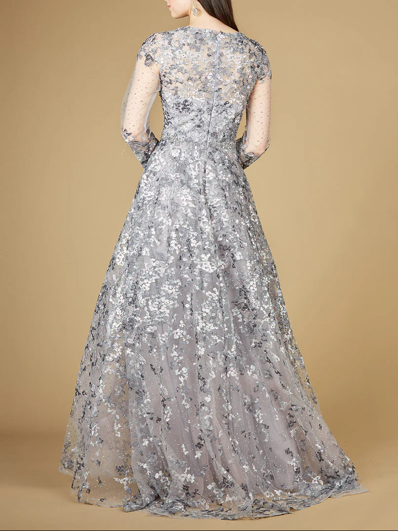 A-line Gown With Long Sleeves, V-Neckline - Image 3