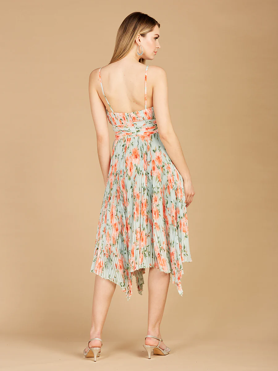 V-Neck Printed Midi Length Dress with Pleats - OUTLET - Image 4