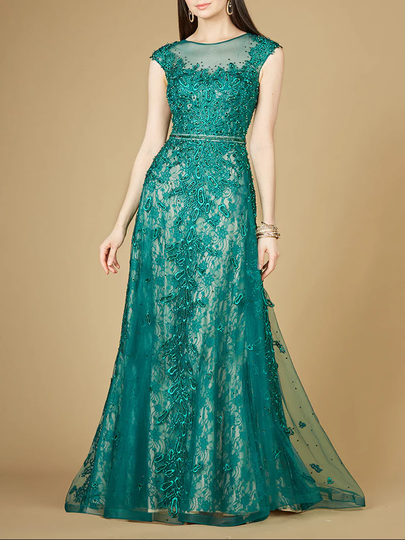 Inspired Lace Gown with Cap Sleeves - Image 2