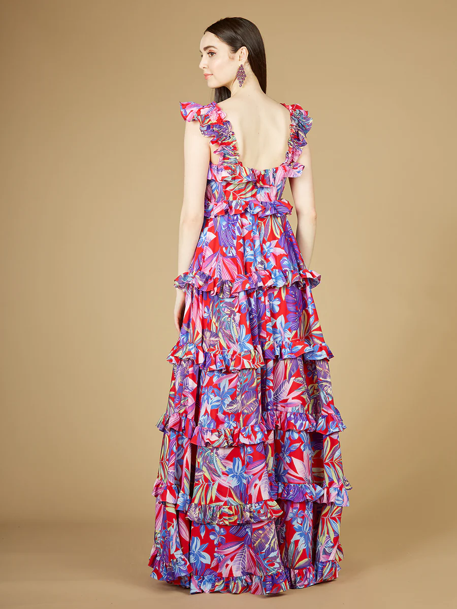 Printed Gown with Ruffle Skirt - OUTLET - Image 3