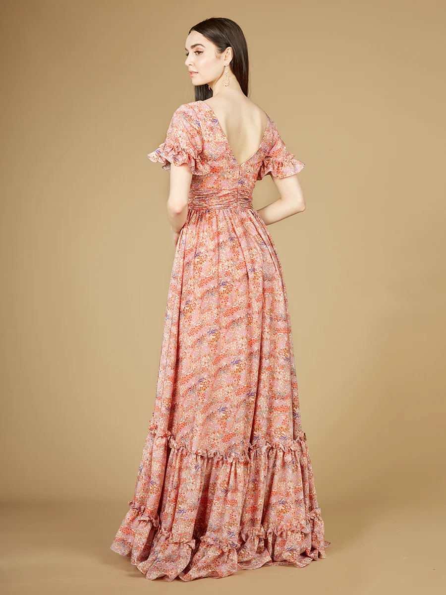 Long Print Gown with Cap Sleeves - OUTLET - Image 3