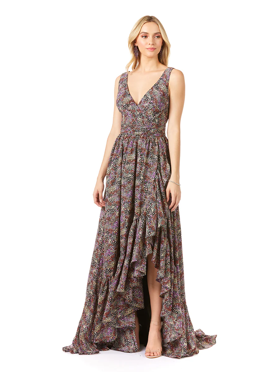 V-Neck Long Print Gown Hi-Low Wrap OUTLET - Image 2