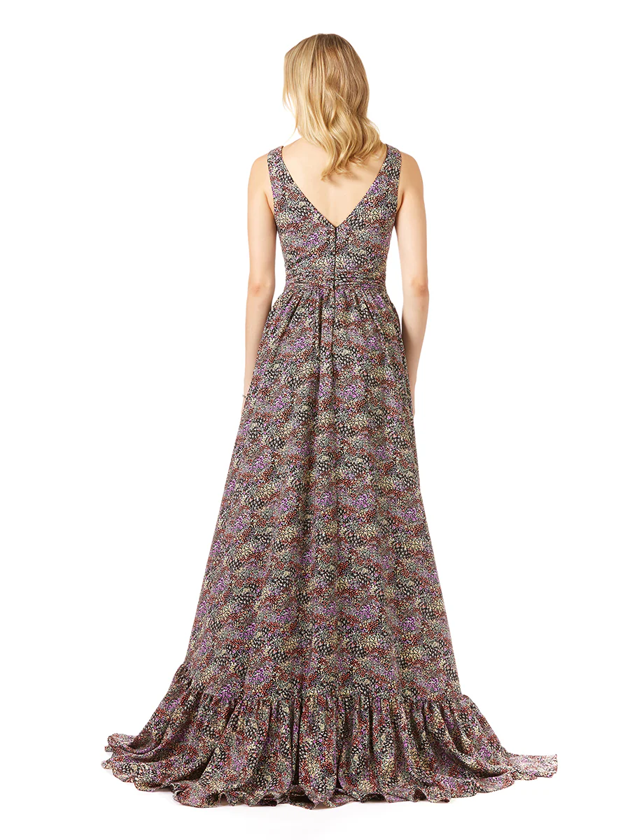 V-Neck Long Print Gown Hi-Low Wrap OUTLET - Image 3