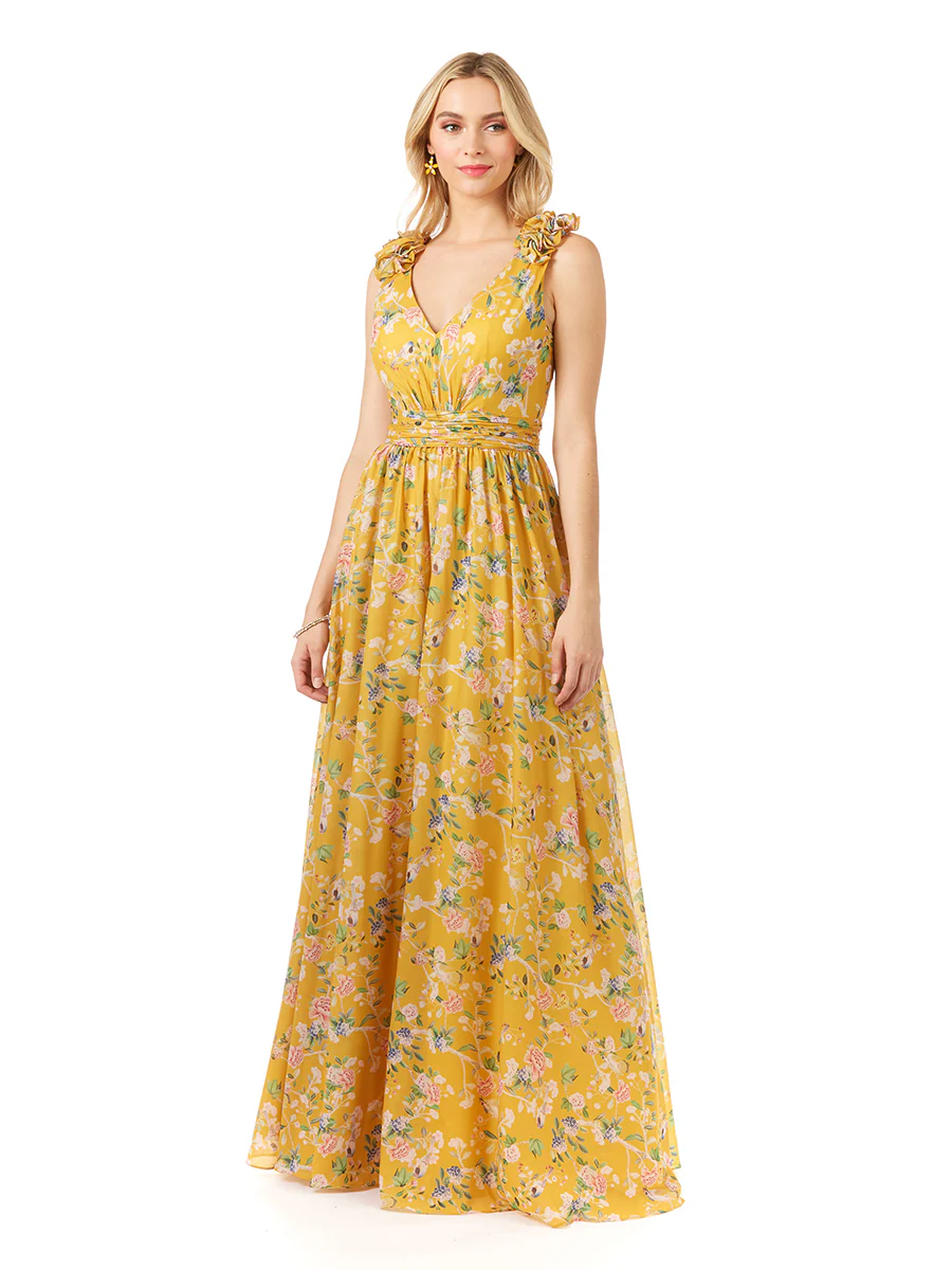 V-Neck Long Print Gown with Straps - Image 2