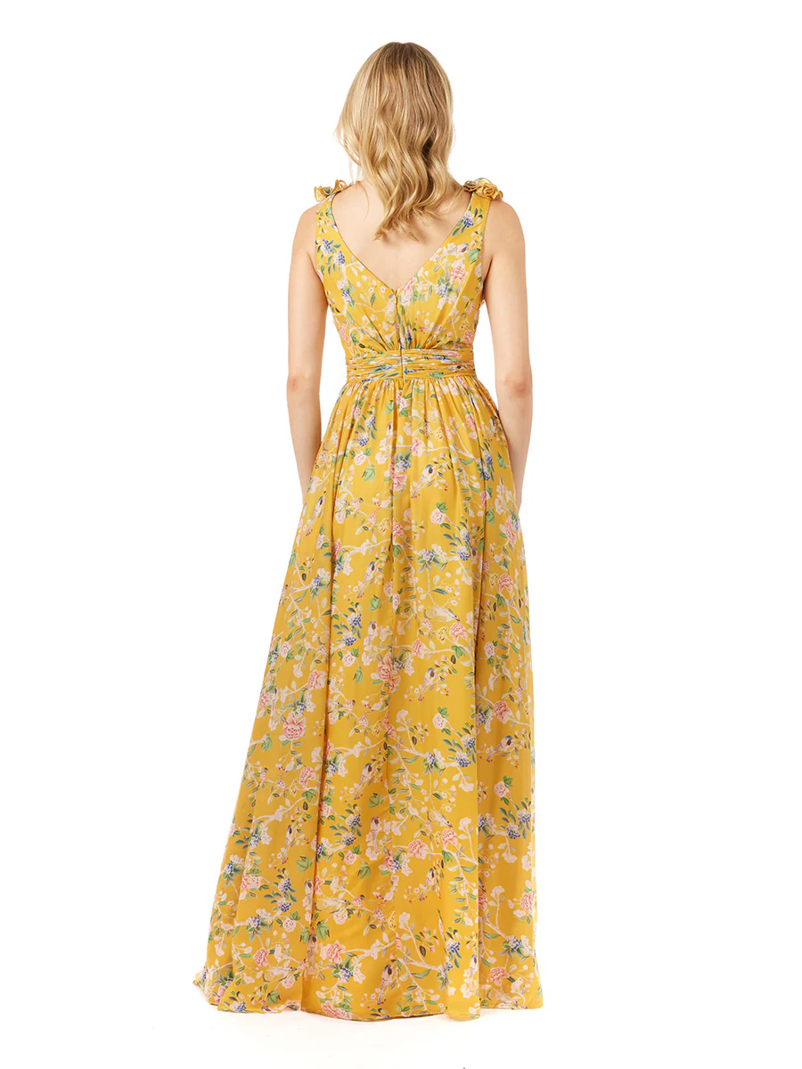 V-Neck Long Print Gown with Straps - Image 3