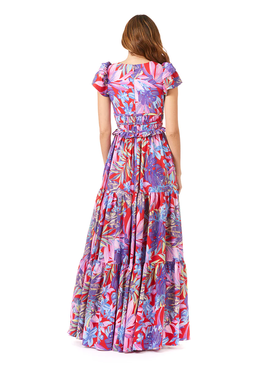 V-Neck Long Print Gown with Cap Sleeves - OUTLET - Image 5