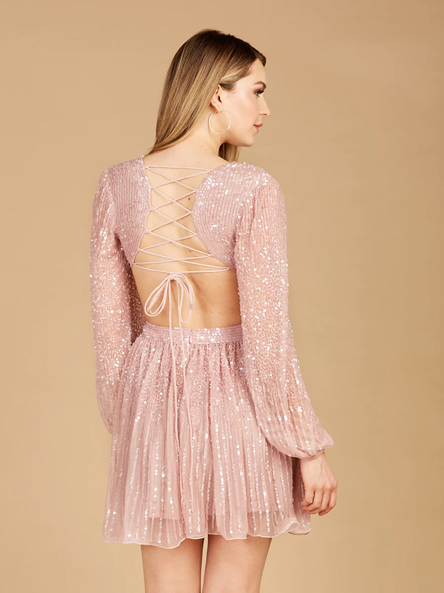 Long Sleeve Cut Out Dress with Lace Up Back - Image 6