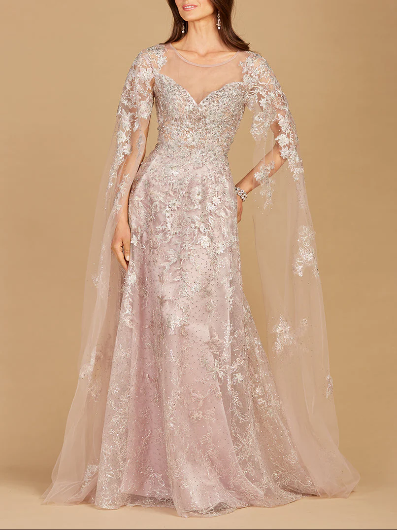 Lace Gown with Cape Sleeves, Sweetheart Neckline | 29300 - Image 2