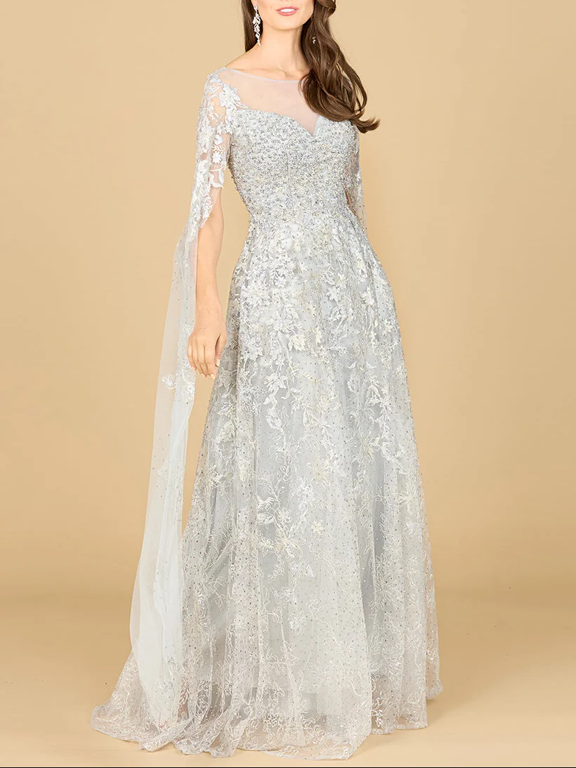 Lace Gown with Cape Sleeves, Sweetheart Neckline | 29300 - Image 3