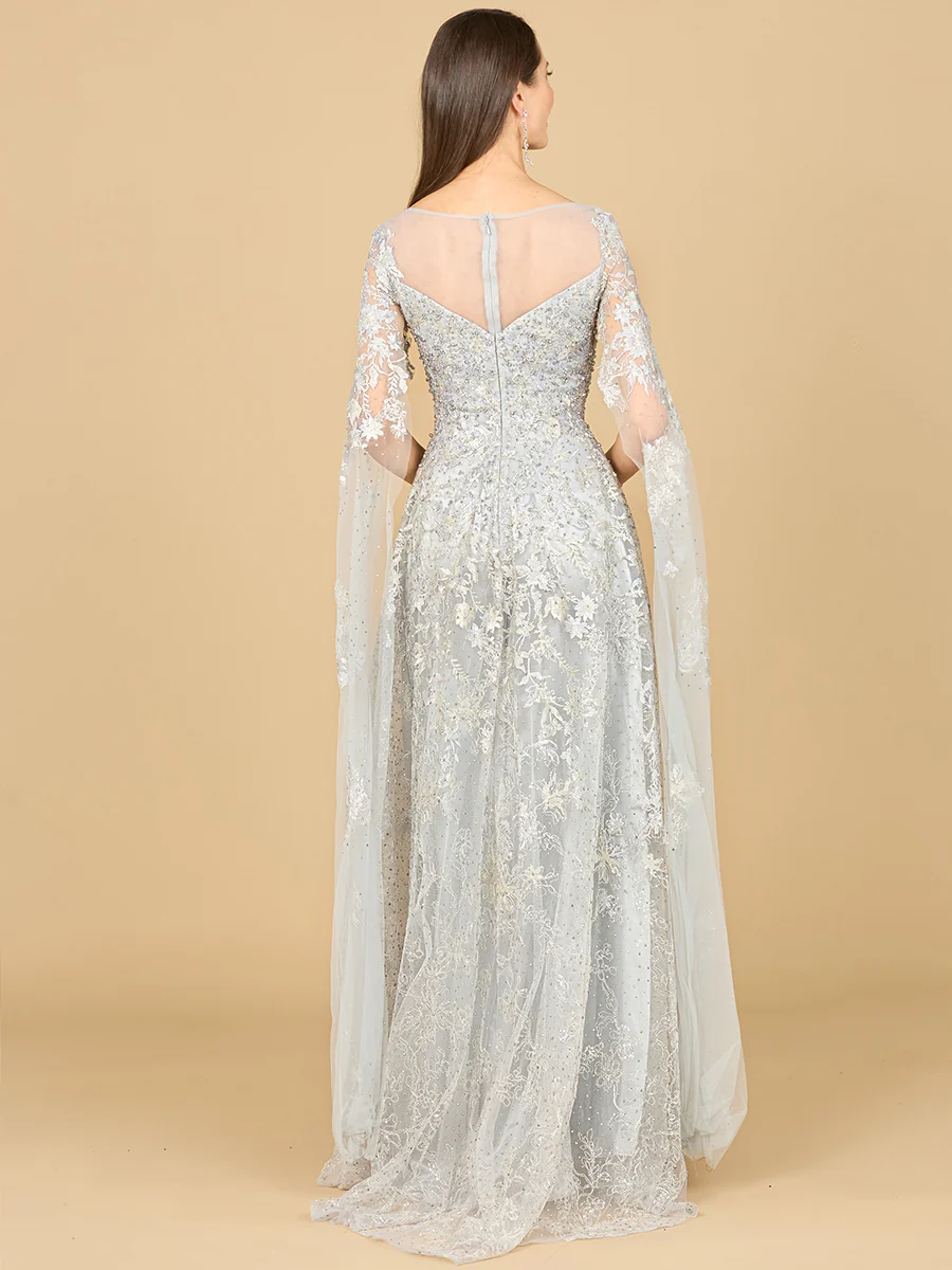 Lace Gown with Cape Sleeves, Sweetheart Neckline | 29300 - Image 7