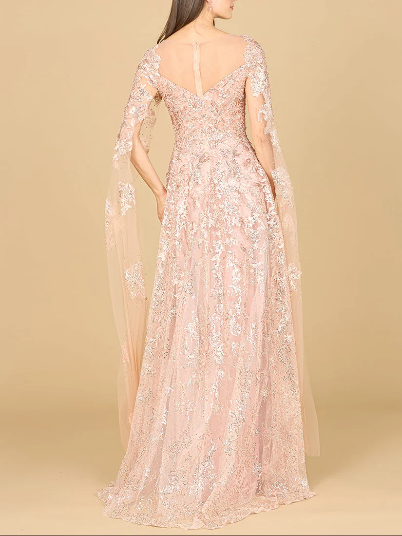 Lace Gown with Cape Sleeves, Sweetheart Neckline | 29300 - Image 8