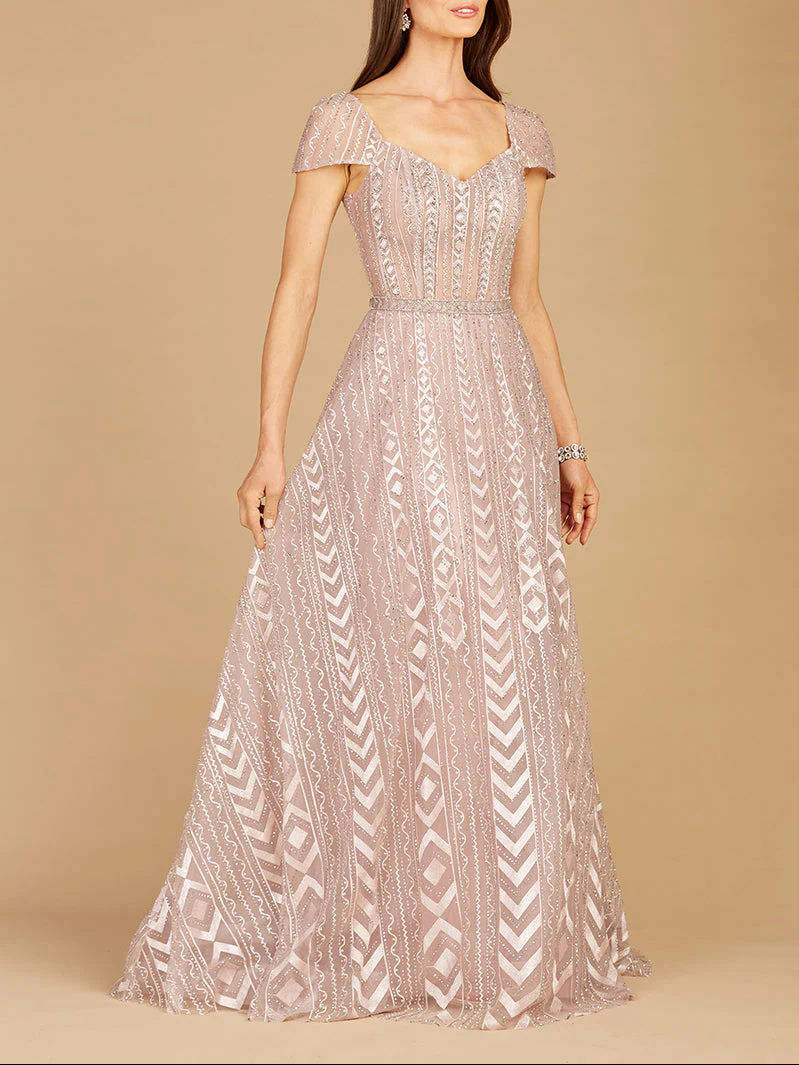 Cap Sleeve Beaded Lace Ballgown - Image 2
