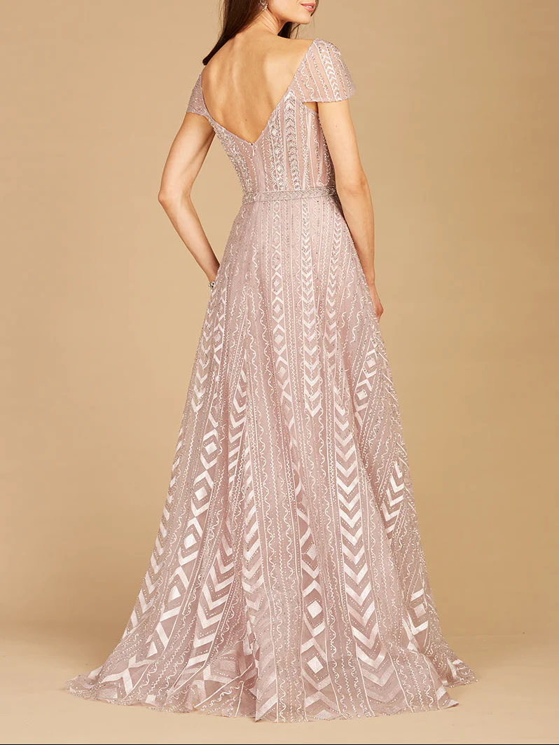 Cap Sleeve Beaded Lace Ballgown - Image 3