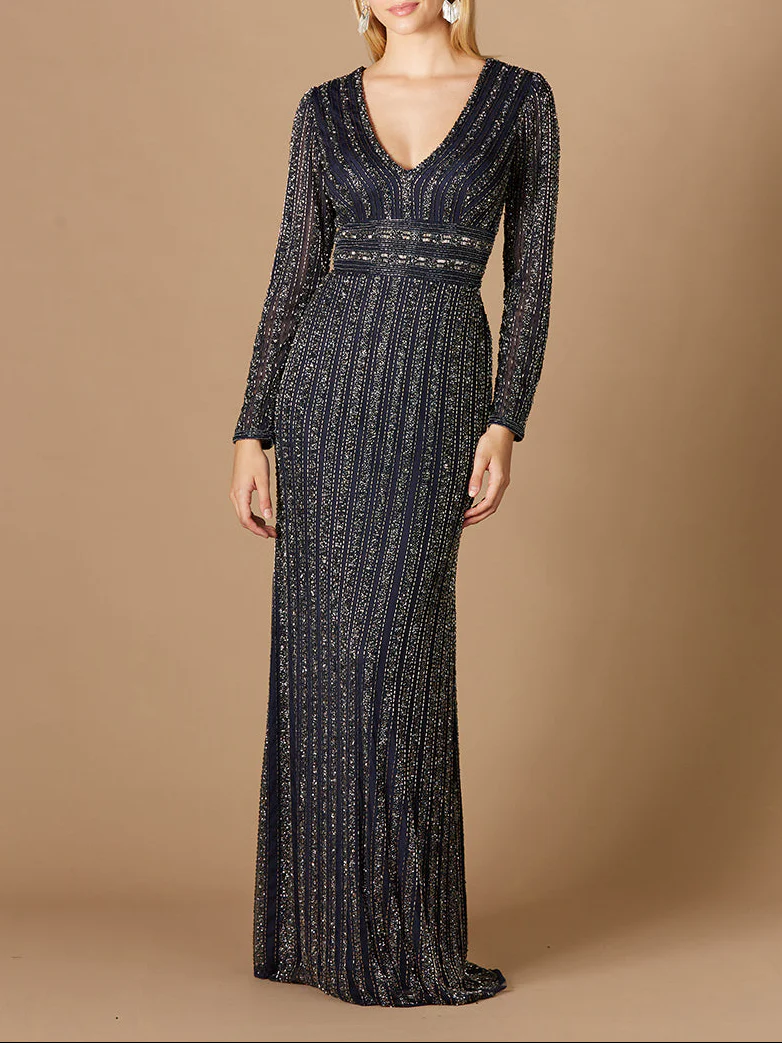 Long Sleeve Belted Beaded Gown - Image 2