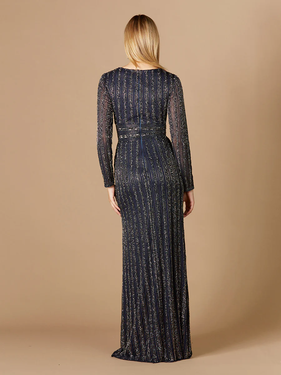 Long Sleeve Belted Beaded Gown - Image 3