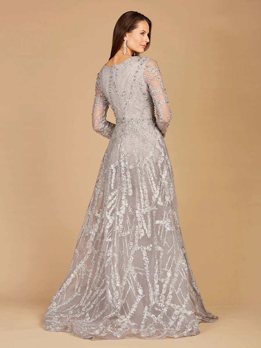 Long Sleeve Lace Gown with Overskirt - Image 3