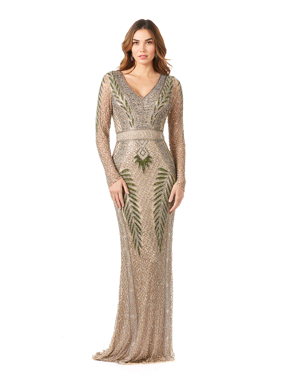 Long Sleeve Contrast Beaded Gown - Image 2